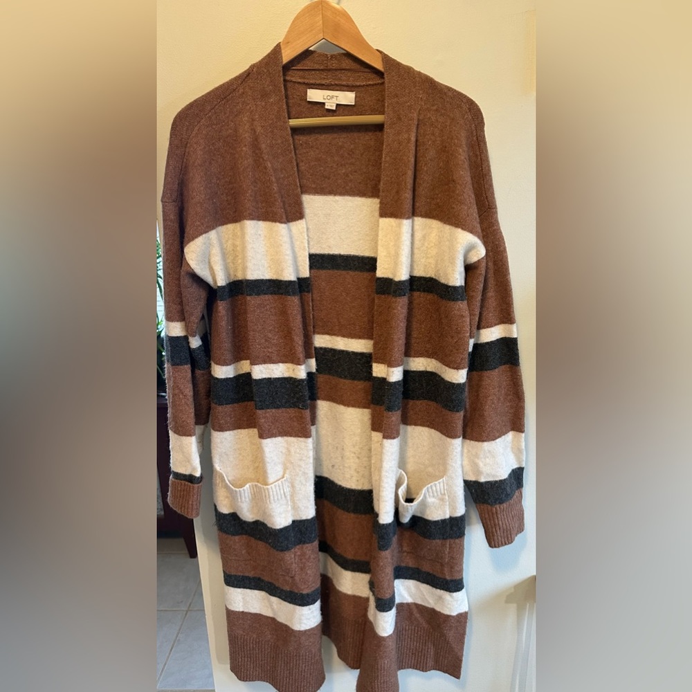 Boho Wool Long Open Cardigan Striped Cozy Sweater Size Medium - Picture 1 of 4